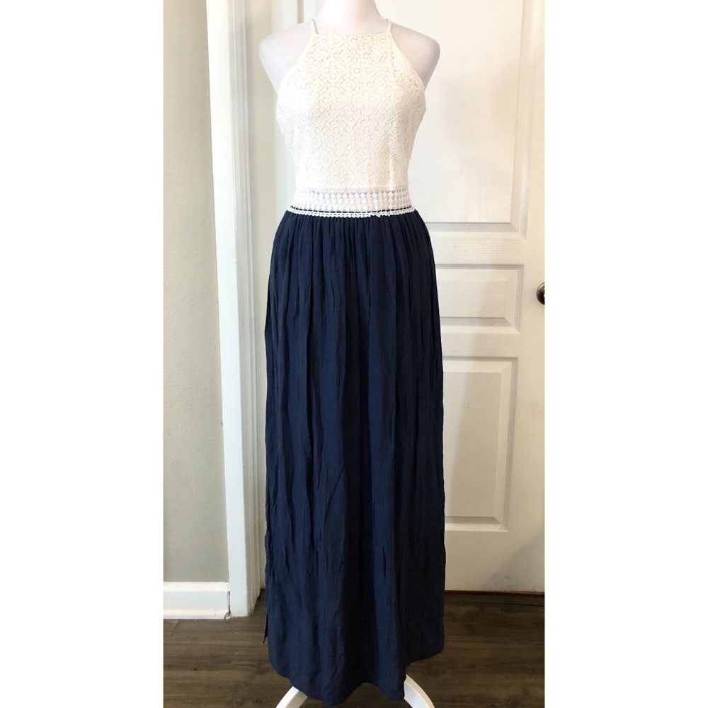 Mind Code maxi halter dress with lace top